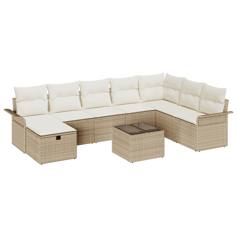 Casa si Gradina - Gradina si terasa - Mobilier exterior - Canapele si fotolii gradina - Set Canapea Gradina de 9 Piese cu Perne Bej din Ratan Poli - Infinity.ro
