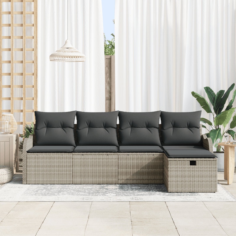 Casa si Gradina - Gradina si terasa - Mobilier exterior - Canapele si fotolii gradina - Set 5 Piese Canapea Gradina cu Perna Gri Deschis Ratan Poli - Infinity.ro