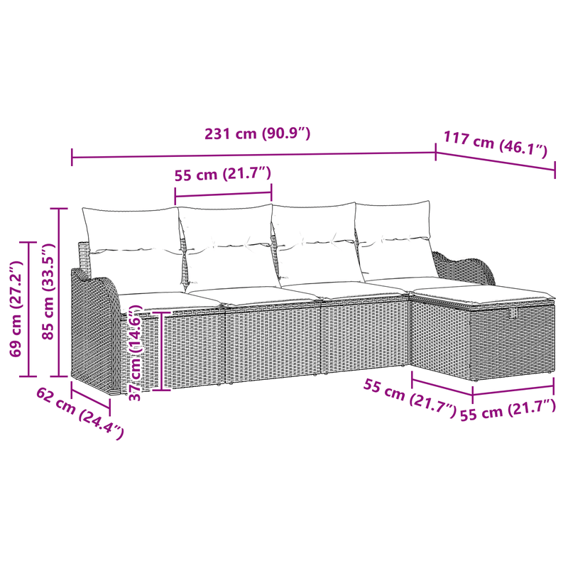 Casa si Gradina - Gradina si terasa - Mobilier exterior - Canapele si fotolii gradina - Set 5 Piese Canapea Gradina cu Perna Gri Deschis Ratan Poli - Infinity.ro