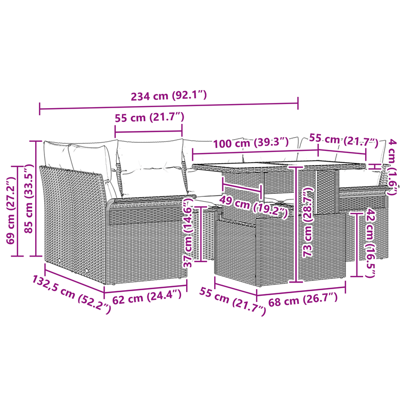 Casa si Gradina - Gradina si terasa - Mobilier exterior - Canapele si fotolii gradina - Set canapea de gradina  cu 7 piese si perne Negru Poliratan - Infinity.ro