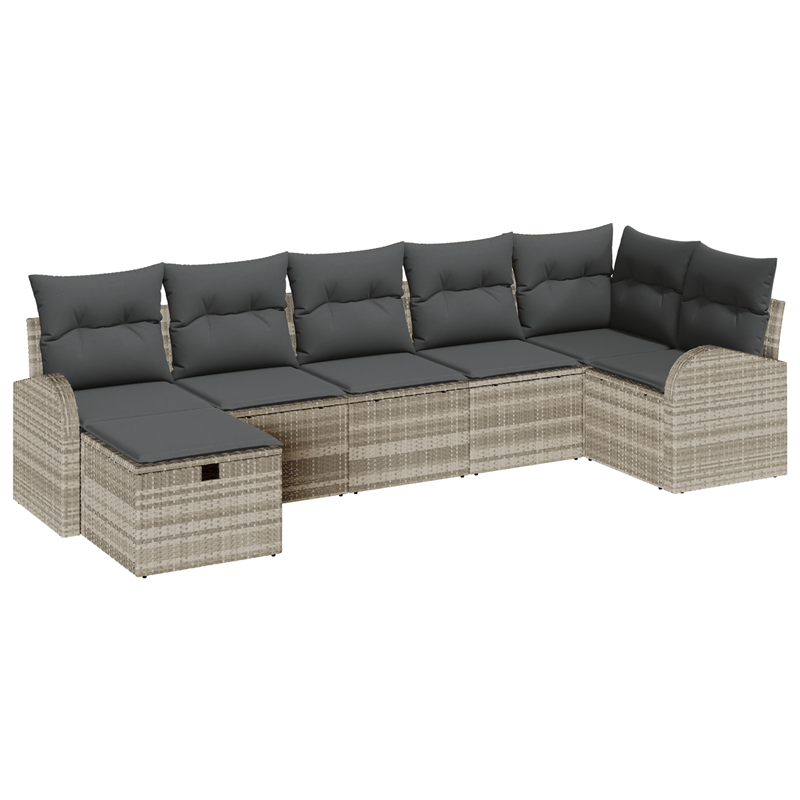 Casa si Gradina - Gradina si terasa - Mobilier exterior - Canapele si fotolii gradina - Set canapea de gradina 7 bucati cu perne Gri deschis ratan poliester - Infinity.ro