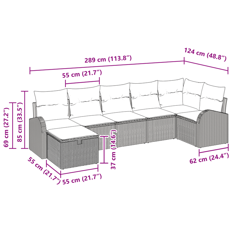 Casa si Gradina - Gradina si terasa - Mobilier exterior - Canapele si fotolii gradina - Set canapea de gradina 7 bucati cu perne Gri deschis ratan poliester - Infinity.ro