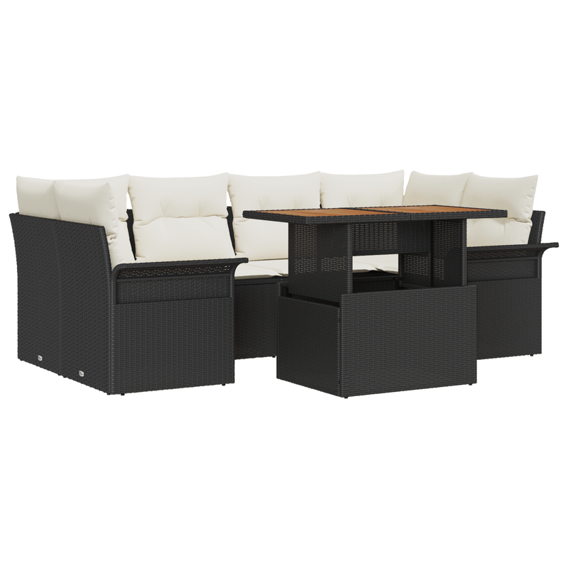 Casa si Gradina - Gradina si terasa - Mobilier exterior - Canapele si fotolii gradina - Set 7 piese canapea gradina  cu perne Negru Ratan Poli - Infinity.ro