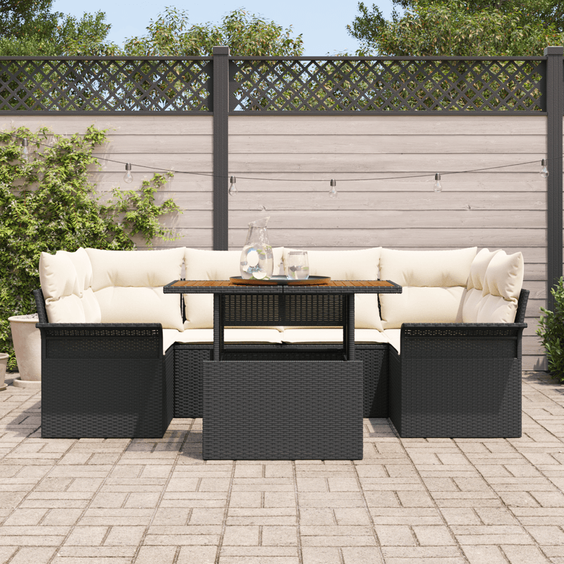 Casa si Gradina - Gradina si terasa - Mobilier exterior - Canapele si fotolii gradina - Set 7 piese canapea gradina  cu perne Negru Ratan Poli - Infinity.ro