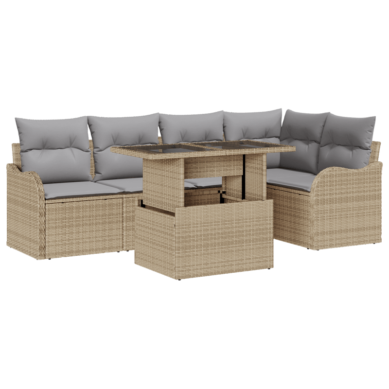 Casa si Gradina - Gradina si terasa - Mobilier exterior - Canapele si fotolii gradina - Set canapea gradina 6 piese cu perne bej din poliratan - Infinity.ro