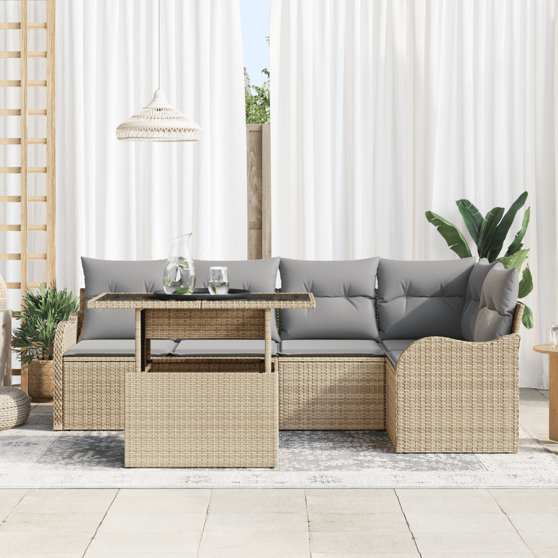 Casa si Gradina - Gradina si terasa - Mobilier exterior - Canapele si fotolii gradina - Set canapea gradina 6 piese cu perne bej din poliratan - Infinity.ro
