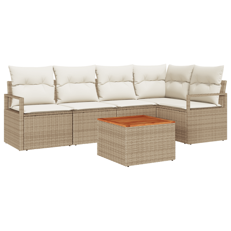 Casa si Gradina - Gradina si terasa - Mobilier exterior - Canapele si fotolii gradina - Set de Canapea pentru Gradina cu 6 Piese si Pernute Bej din Ratan Polimeric Acacia - Infinity.ro