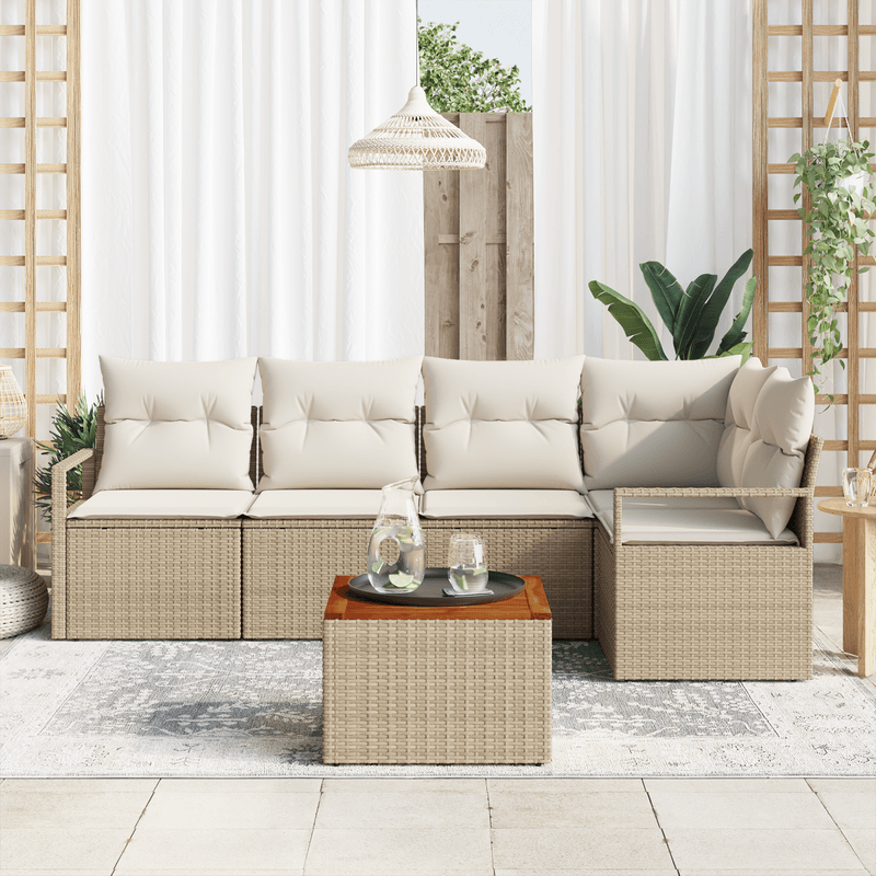 Casa si Gradina - Gradina si terasa - Mobilier exterior - Canapele si fotolii gradina - Set de Canapea pentru Gradina cu 6 Piese si Pernute Bej din Ratan Polimeric Acacia - Infinity.ro