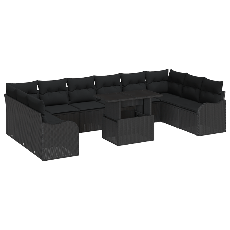 Casa si Gradina - Gradina si terasa - Mobilier exterior - Canapele si fotolii gradina - Set 11 Piese Gradina Perne Ratan Poli Negru - Infinity.ro