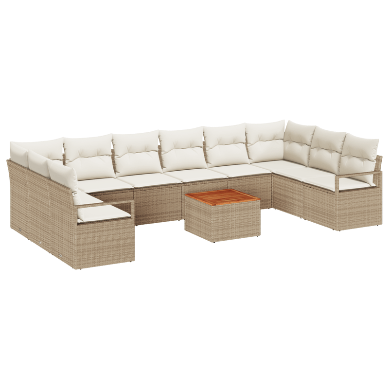 Casa si Gradina - Gradina si terasa - Mobilier exterior - Canapele si fotolii gradina - Set de Sofa pentru Gradina  11 Piese cu Perne Bej Ratan Poli Acacia - Infinity.ro