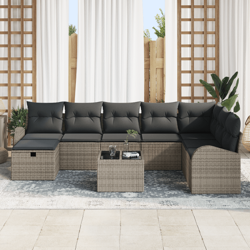 Casa si Gradina - Gradina si terasa - Mobilier exterior - Canapele si fotolii gradina - Set Canapea Gradina 9 Piese cu Perne Gri Ratan Polimer - Infinity.ro