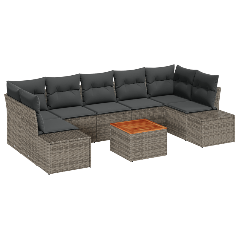 Casa si Gradina - Gradina si terasa - Mobilier exterior - Canapele si fotolii gradina - Set de canapea de gradina 8 piese cu perne gri din ratan poli si acacia - Infinity.ro