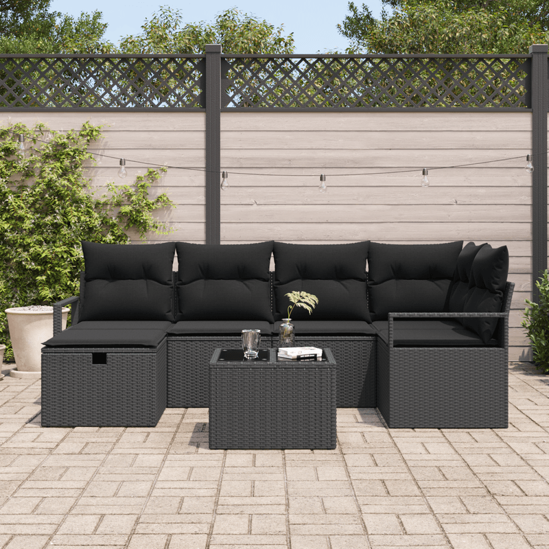 Casa si Gradina - Gradina si terasa - Mobilier exterior - Canapele si fotolii gradina - Set de canapea pentru gradina  cu perne Negru Ratan Polimeric - Infinity.ro