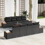 Casa si Gradina - Gradina si terasa - Mobilier exterior - Canapele si fotolii gradina - Set canapea gradina 9 piese cu perne Negru Ratan Poliester Lemn acacia - Infinity.ro