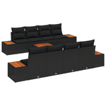 Casa si Gradina - Gradina si terasa - Mobilier exterior - Canapele si fotolii gradina - Set canapea gradina 9 piese cu perne Negru Ratan Poliester Lemn acacia - Infinity.ro