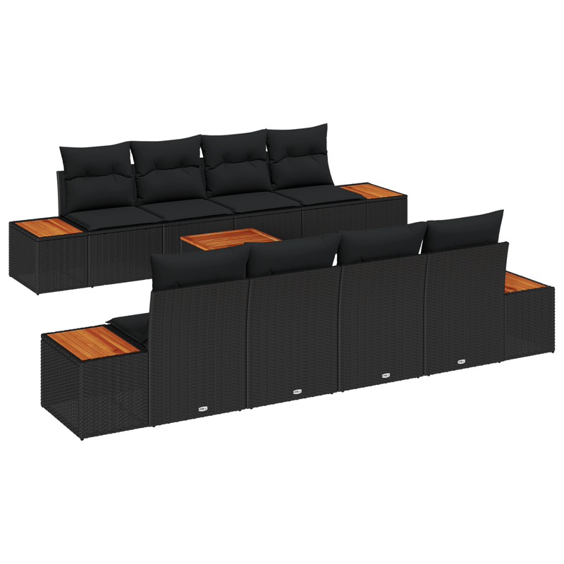 Casa si Gradina - Gradina si terasa - Mobilier exterior - Canapele si fotolii gradina - Set canapea gradina 9 piese cu perne Negru Ratan Poliester Lemn acacia - Infinity.ro