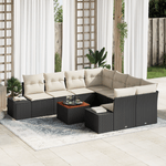 Casa si Gradina - Gradina si terasa - Mobilier exterior - Canapele si fotolii gradina - Set Canapea pentru Gradina cu 9 piese si perne negre din ratan sintetic - Infinity.ro