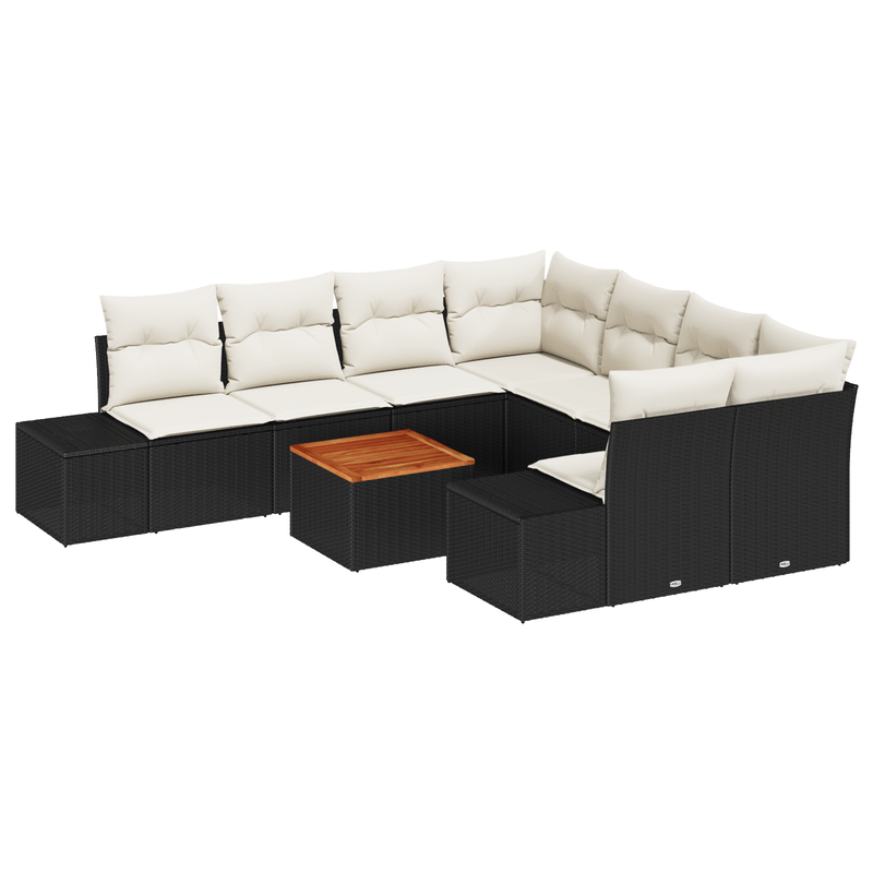 Casa si Gradina - Gradina si terasa - Mobilier exterior - Canapele si fotolii gradina - Set Canapea pentru Gradina cu 9 piese si perne negre din ratan sintetic - Infinity.ro