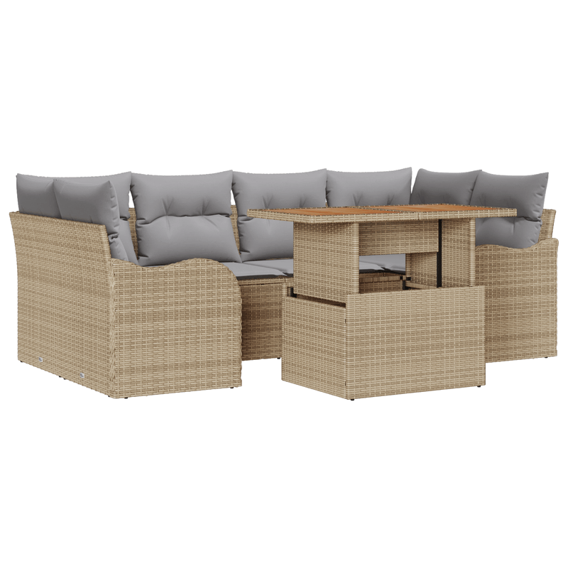 Casa si Gradina - Gradina si terasa - Mobilier exterior - Canapele si fotolii gradina - Set canapea gradina 7 piese si perne bej din ratan poli - Infinity.ro