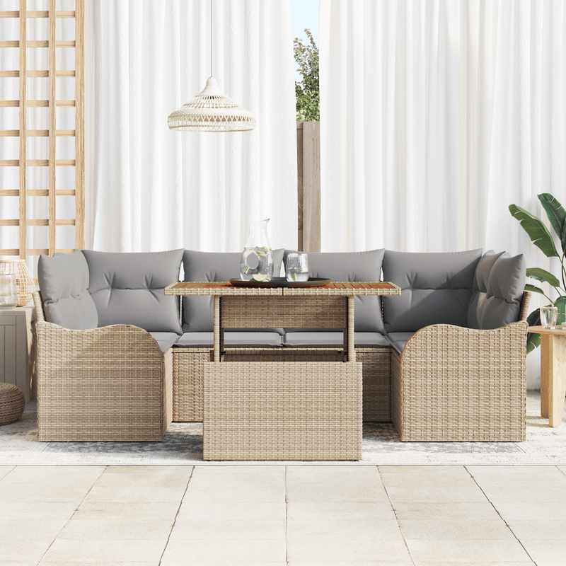 Casa si Gradina - Gradina si terasa - Mobilier exterior - Canapele si fotolii gradina - Set canapea gradina 7 piese si perne bej din ratan poli - Infinity.ro