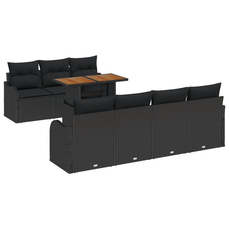 Casa si Gradina - Gradina si terasa - Mobilier exterior - Canapele si fotolii gradina - Set de 8 Piese de Sofa pentru Gradina cu Pernute Negru Ratan Polimeric - Infinity.ro