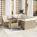 Casa si Gradina - Gradina si terasa - Mobilier exterior - Canapele si fotolii gradina - Set canapea gradina  9 piese si perne din ratan poli bej - Infinity.ro