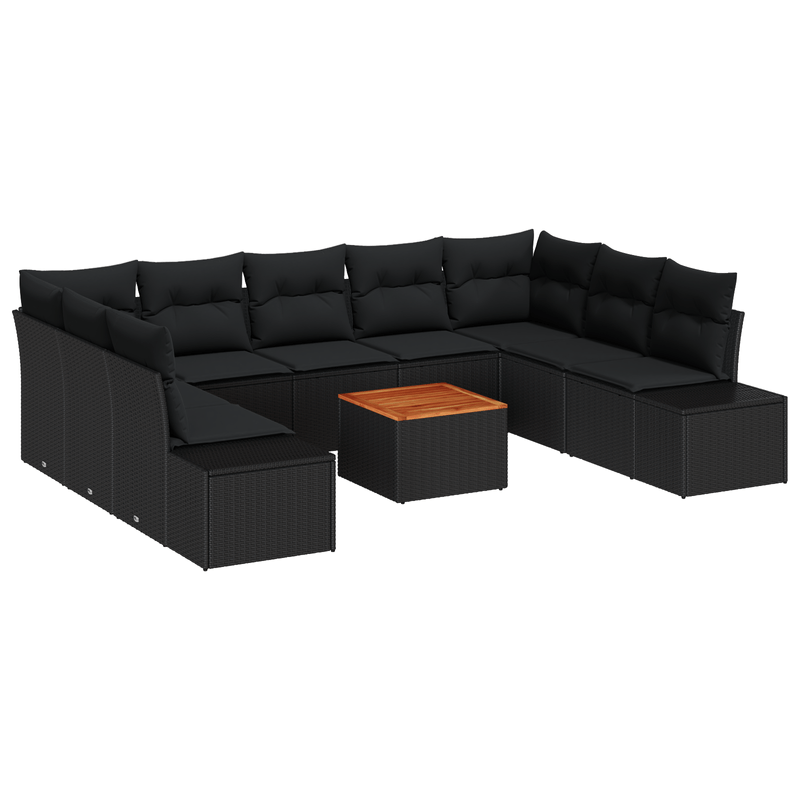 Casa si Gradina - Gradina si terasa - Mobilier exterior - Canapele si fotolii gradina - Set canapea gradina 10 piese cu perne ratan poliat negru si acacia. - Infinity.ro
