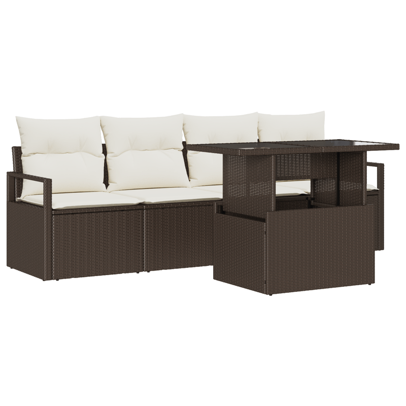 Casa si Gradina - Gradina si terasa - Mobilier exterior - Canapele si fotolii gradina - Set canapea gradina  5 piese cu perne maro din poliratan - Infinity.ro