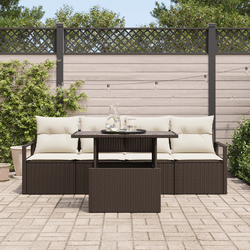 Casa si Gradina - Gradina si terasa - Mobilier exterior - Canapele si fotolii gradina - Set canapea gradina  5 piese cu perne maro din poliratan - Infinity.ro