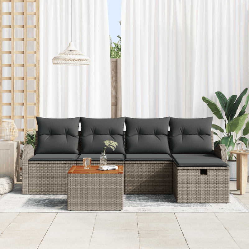 Casa si Gradina - Gradina si terasa - Mobilier exterior - Seturi mobila gradina - Set canapea 6 piese cu perne gri din poliratan - Infinity.ro