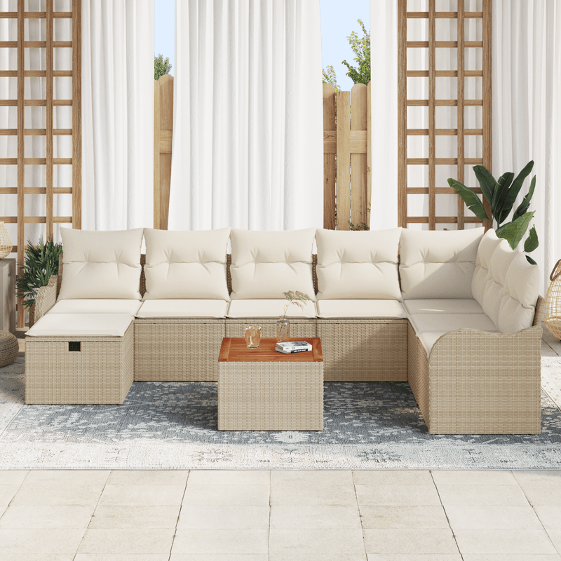 Casa si Gradina - Gradina si terasa - Mobilier exterior - Canapele si fotolii gradina - Set canapea gradina  9 piese cu perne Bej Ratan poli - Infinity.ro
