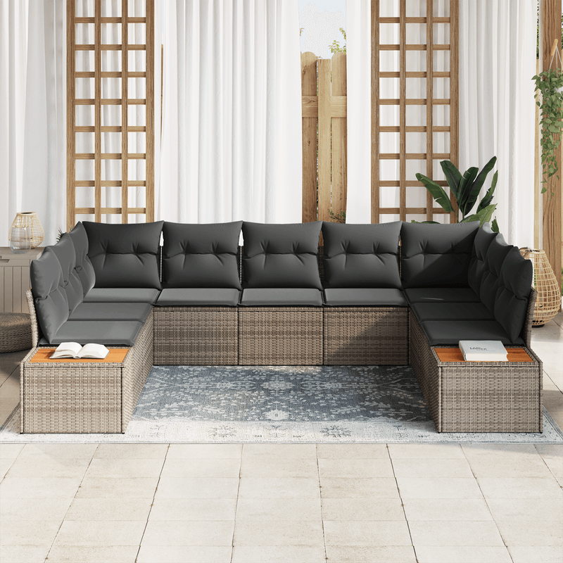 Casa si Gradina - Gradina si terasa - Mobilier exterior - Canapele si fotolii gradina - Set canapea pentru gradina 5 piese cu perne gri din ratan poliester acacia - Infinity.ro