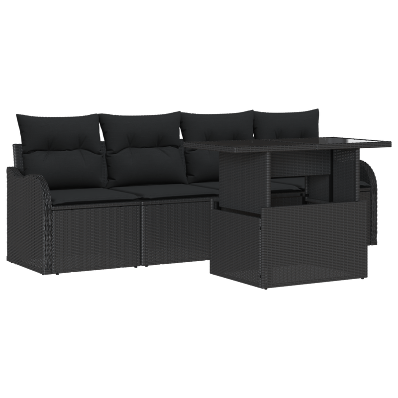 Casa si Gradina - Gradina si terasa - Mobilier exterior - Canapele si fotolii gradina - Set de Sofa de Gradina  cu 5 Piese si Perne Ratan Negru - Infinity.ro