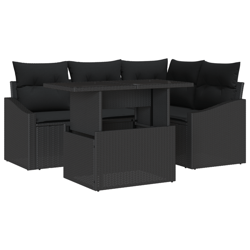 Casa si Gradina - Gradina si terasa - Mobilier exterior - Canapele si fotolii gradina - Set de canapea pentru gradina 5 piese cu perne Negru Ratan Poly - Infinity.ro