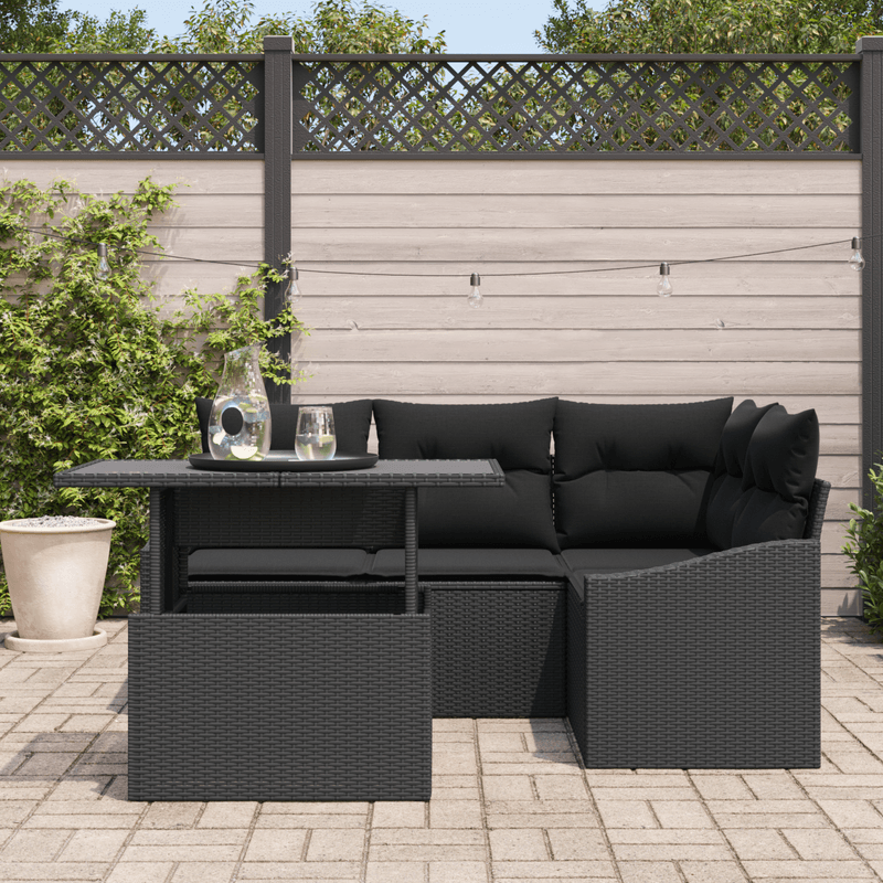 Casa si Gradina - Gradina si terasa - Mobilier exterior - Canapele si fotolii gradina - Set de canapea pentru gradina 5 piese cu perne Negru Ratan Poly - Infinity.ro
