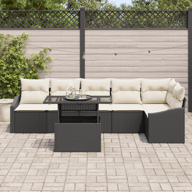Casa si Gradina - Gradina si terasa - Mobilier exterior - Canapele si fotolii gradina - Set de canapea pentru gradina 7 piese cu perne Ratan poli din negru - Infinity.ro