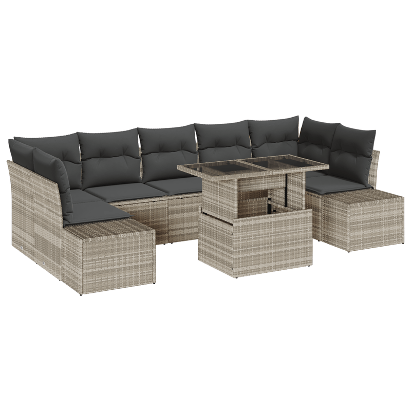 Casa si Gradina - Gradina si terasa - Mobilier exterior - Canapele si fotolii gradina - Set de canapea de gradina 8 piese cu perne gri deschis din poliratan - Infinity.ro