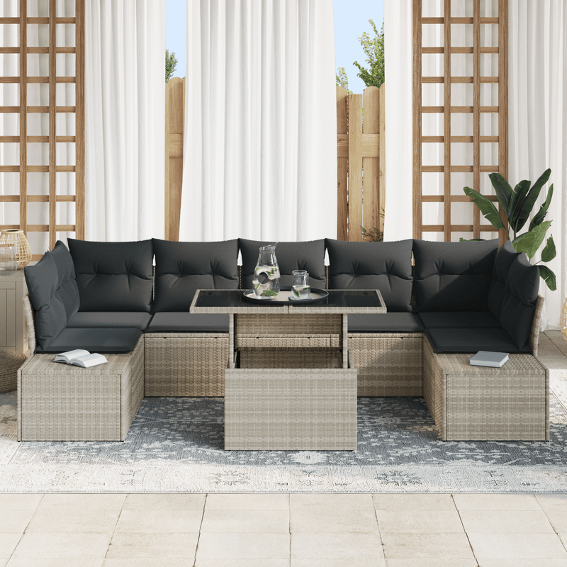 Casa si Gradina - Gradina si terasa - Mobilier exterior - Canapele si fotolii gradina - Set de canapea de gradina 8 piese cu perne gri deschis din poliratan - Infinity.ro