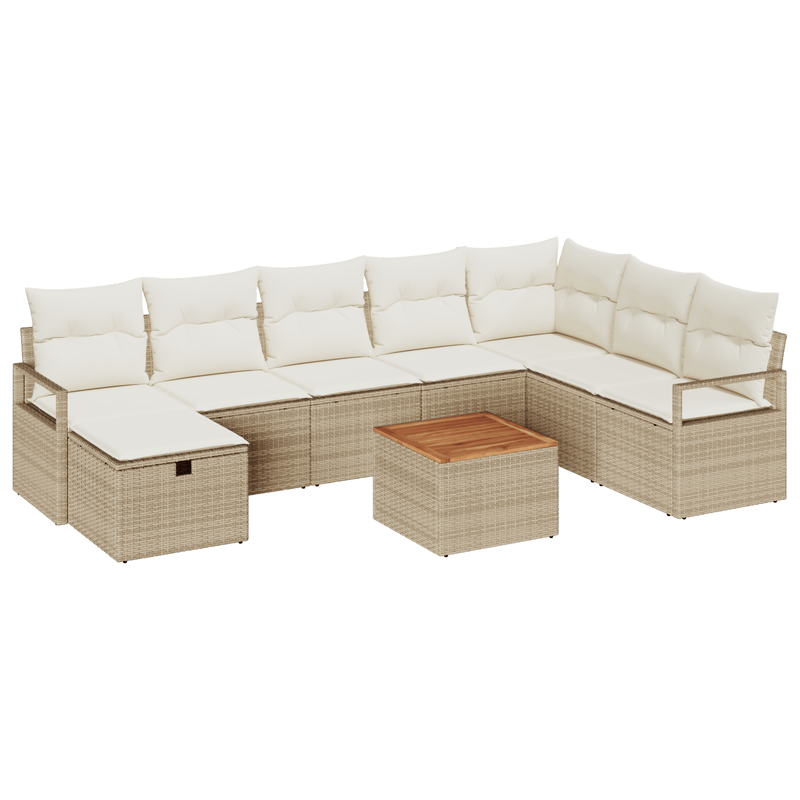 Casa si Gradina - Gradina si terasa - Mobilier exterior - Canapele si fotolii gradina - Set de Sofa de Gradina  cu Perne de 9 Piese Bej Poliratan - Infinity.ro