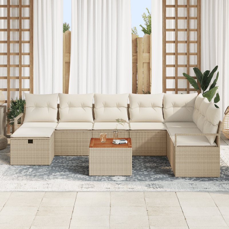 Casa si Gradina - Gradina si terasa - Mobilier exterior - Canapele si fotolii gradina - Set de Sofa de Gradina  cu Perne de 9 Piese Bej Poliratan - Infinity.ro