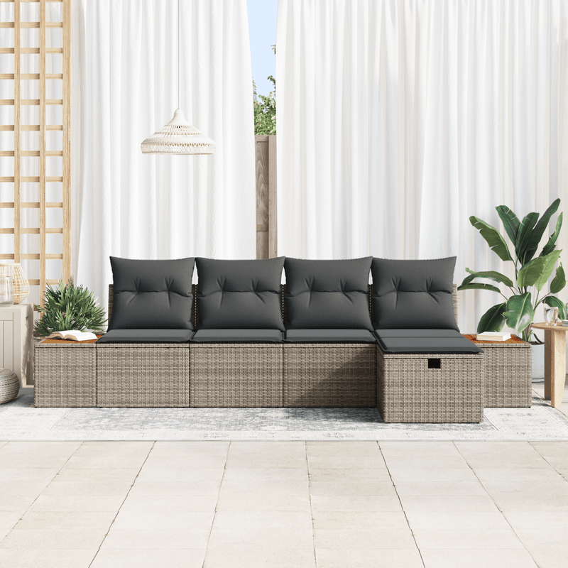 Casa si Gradina - Gradina si terasa - Mobilier exterior - Canapele si fotolii gradina - Set de canapea de gradina de 5 piese cu perne gri din ratan poli - Infinity.ro