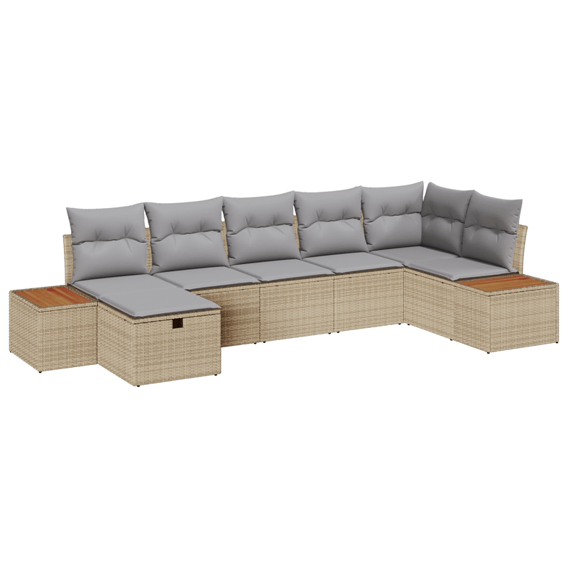 Casa si Gradina - Gradina si terasa - Mobilier exterior - Canapele si fotolii gradina - Set de Canapea de Gradina 7 Piese cu Perne Bej Poliratan - Infinity.ro