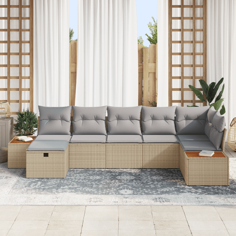 Casa si Gradina - Gradina si terasa - Mobilier exterior - Canapele si fotolii gradina - Set de Canapea de Gradina 7 Piese cu Perne Bej Poliratan - Infinity.ro