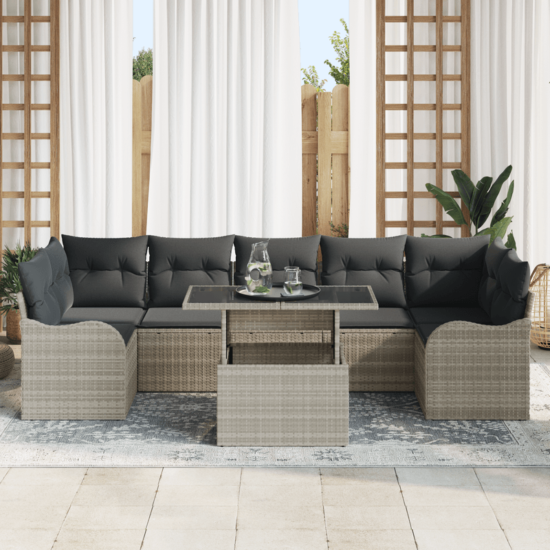 Casa si Gradina - Gradina si terasa - Mobilier exterior - Canapele si fotolii gradina - set de canapea de gradina  cu 8 piese cu perne gri deschis din ratan poli - Infinity.ro