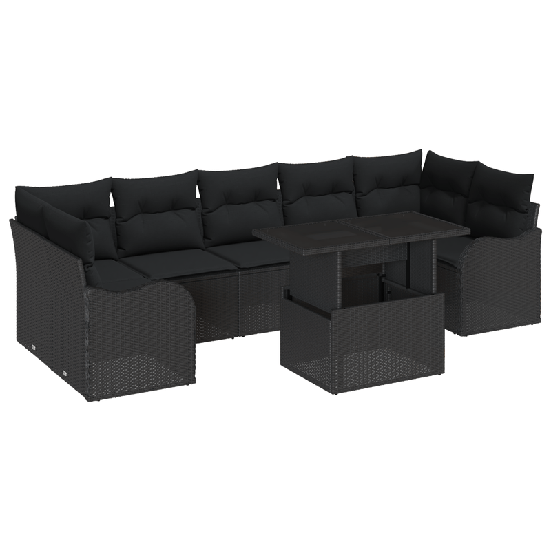 Casa si Gradina - Gradina si terasa - Mobilier exterior - Canapele si fotolii gradina - Set de Sofa de Gradina  cu 8 Piese si Perne Negru Poli Ratan - Infinity.ro