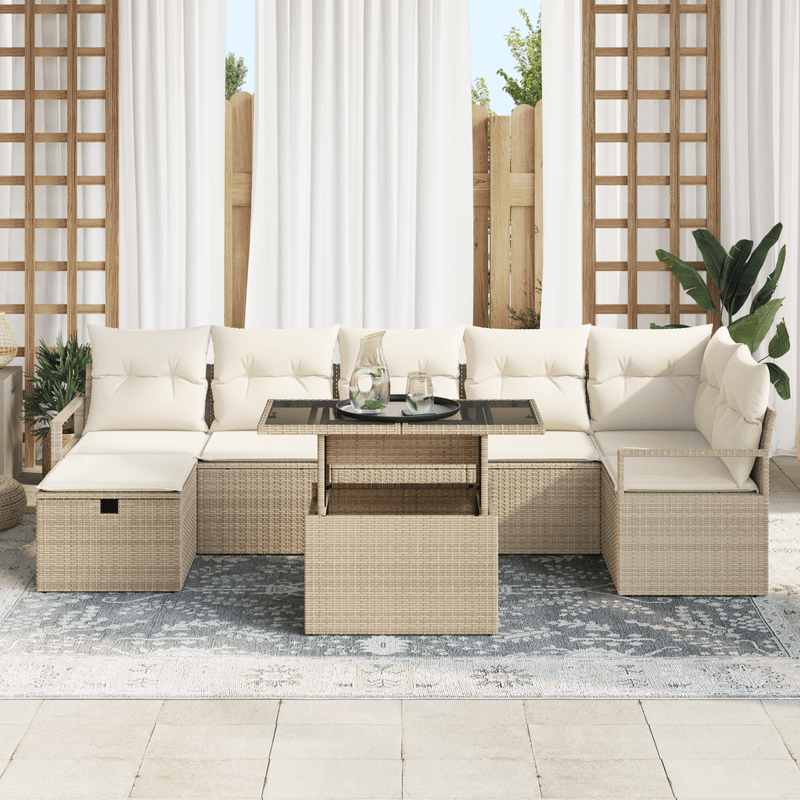 Casa si Gradina - Gradina si terasa - Mobilier exterior - Canapele si fotolii gradina - Set canapea gradina 8 piese cu perne Ratan bej - Infinity.ro