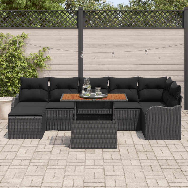 Casa si Gradina - Gradina si terasa - Mobilier exterior - Canapele si fotolii gradina - Set canapea de gradina de 8 piese cu perne Ratan negru polimeric - Infinity.ro