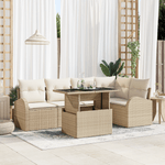 Casa si Gradina - Gradina si terasa - Mobilier exterior - Canapele si fotolii gradina - Set de Sofa pentru Gradina  cu 6 Piese si Perne Bej din Ratan Polimer - Infinity.ro