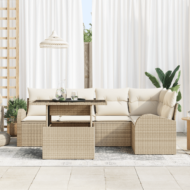 Casa si Gradina - Gradina si terasa - Mobilier exterior - Canapele si fotolii gradina - Set de Sofa pentru Gradina  cu 6 Piese si Perne Bej din Ratan Polimer - Infinity.ro