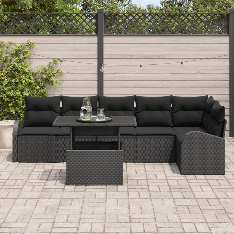 Casa si Gradina - Gradina si terasa - Mobilier exterior - Canapele si fotolii gradina - Set canapea gradina 7 piese si perne poliratan negru - Infinity.ro